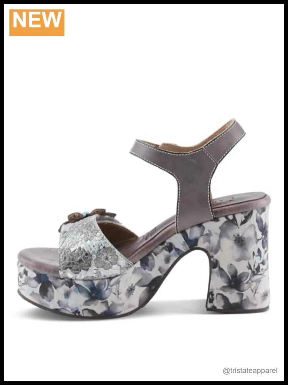Hand Painted Leather Platform Sandal with Floral Accents and Cushioned Insole